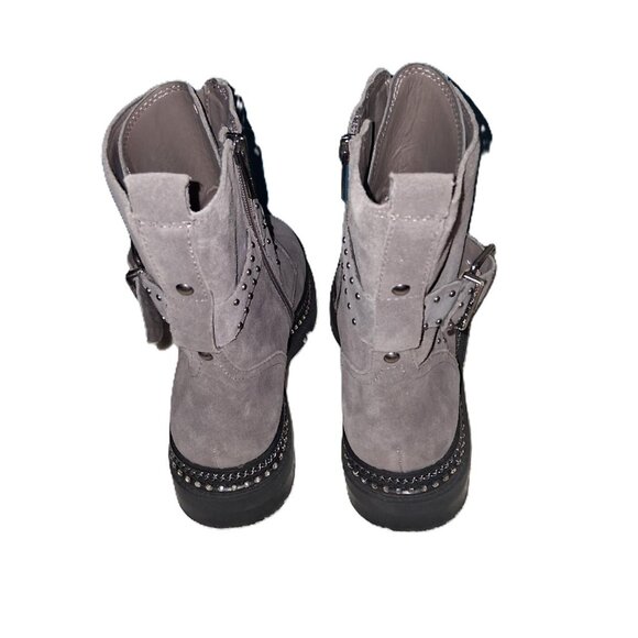 Vince Camuto Gray Suede Studded Moto Ankle Boots | Size 8 - Picture 4 of 8